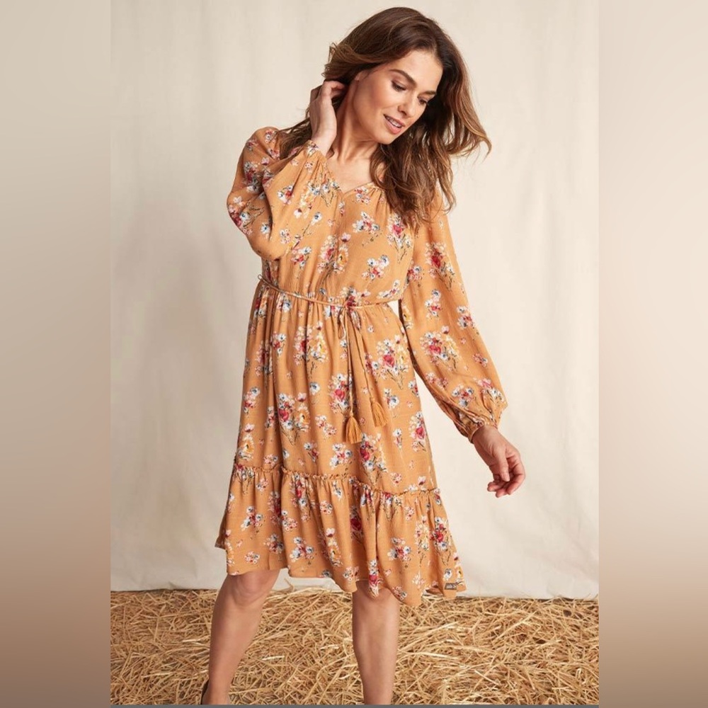 Discovery Gardens Floral Long Sleeve Tiered Dress